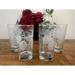 Vintage Libbey St Clair Frosted Pinecone Highball Glasses‎ Set of Four MCM Bar
